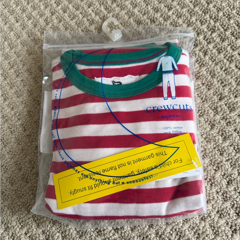 Crewcuts Red and White Striped Pajama Top with Green Trim